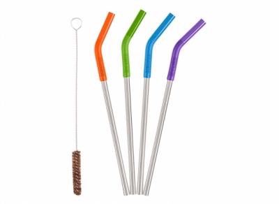 4 Stainless Steel Straws with Plant-Based Brush (Plastic-Free & Vegan)