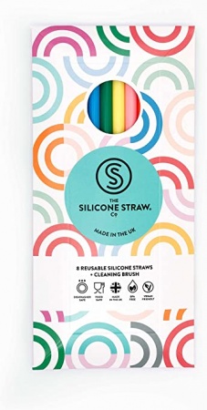 The Silicone Straw Company - 8 Reusable Silicone Straws & Brush Set