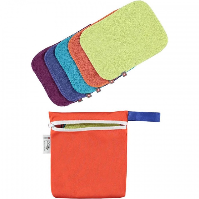Pop-in 10 Reusable Bamboo Baby Wipes - Brights (with wet bag)