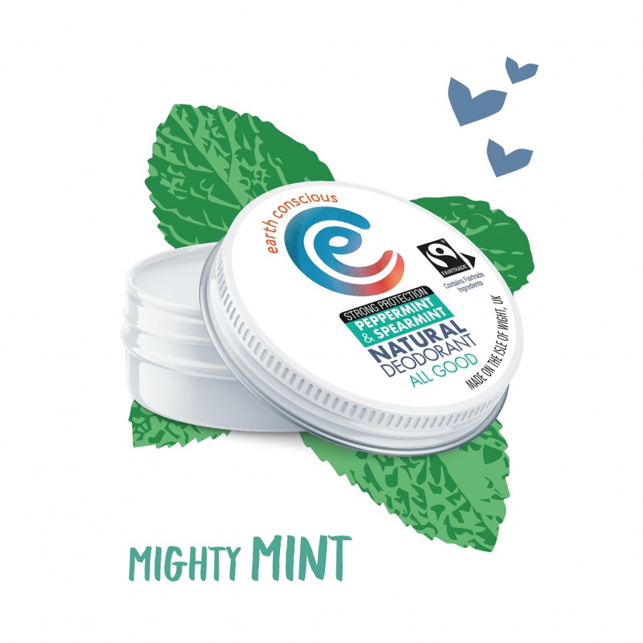 Earth Conscious Natural Deodorant Balm - Peppermint & Spearmint, Sensitive Skin Formula, Plastic-Free