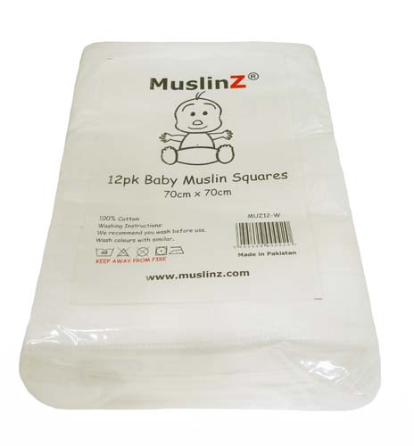 MuslinZ White Muslin Squares - 12 pack