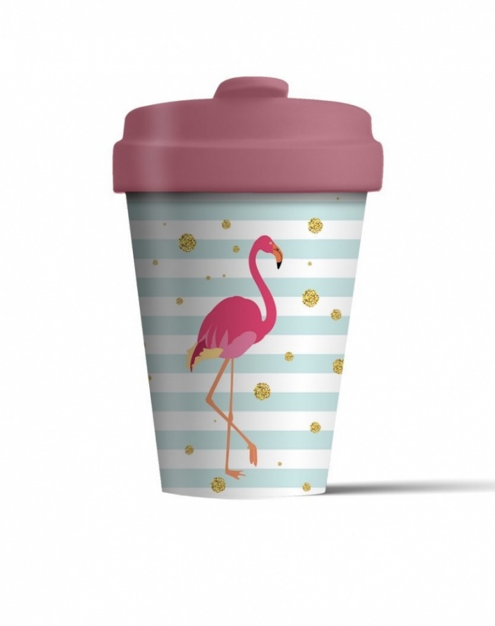 Bamboo Coffee Cup with Bamboo Lid - Flamingo