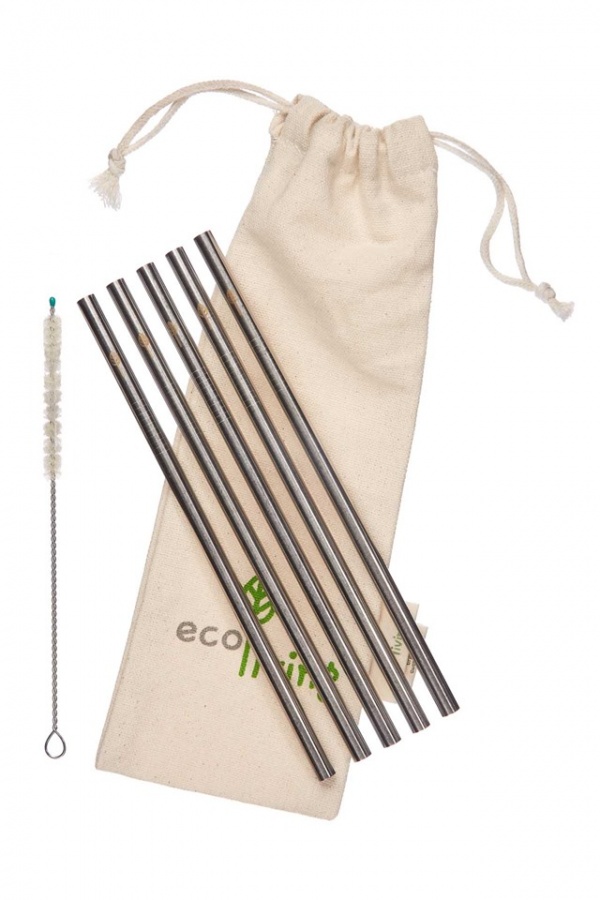 Smoothie Straws - 5 Stainless Steel Straws with Plastic Free Cleaning Brush
